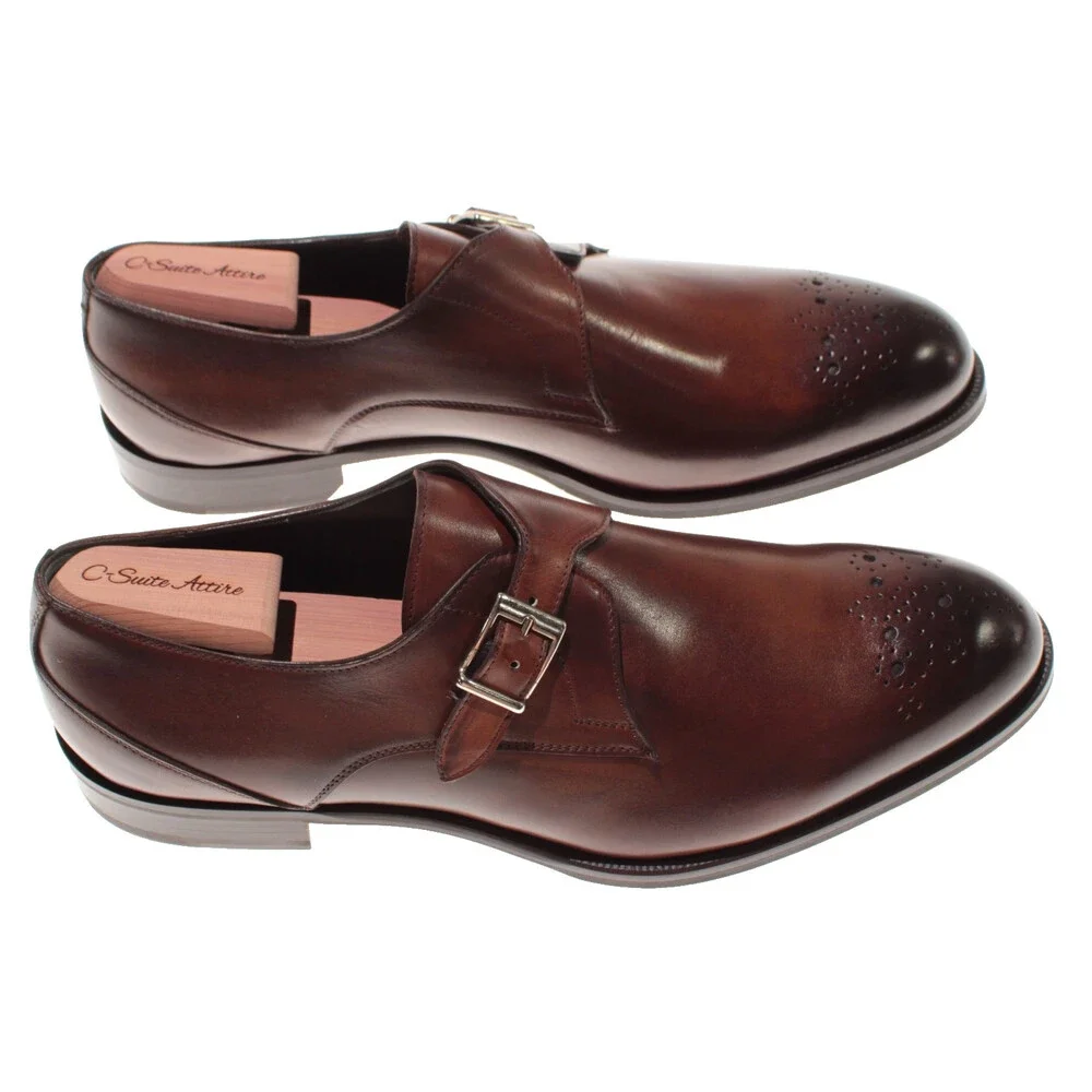 Pastori NWB Single Monk Strap Dress Shoes Size 12 US in Brown Leather